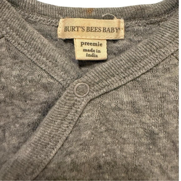 Burt’s Bees Baby Preemie Organic Cotton Gray Snap Romper NWT - Picture 4 of 10